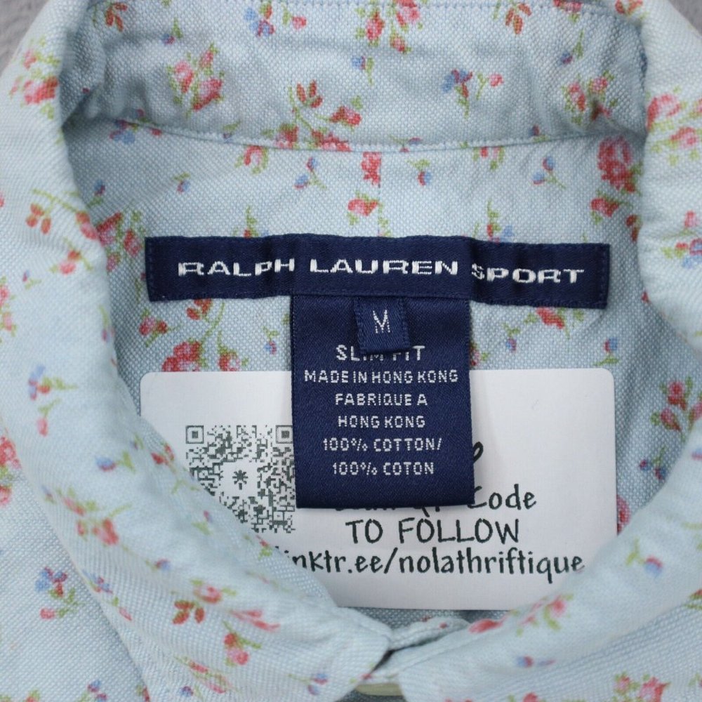 Ralph Lauren Sport Shirt Mens M Blue Floral Button Up Half Sleeve Collared Top - Picture 2 of 16